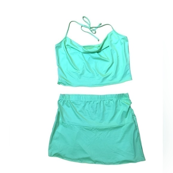 Prettylittlething Lime Crop Top Halter Skirt Set Size 14/16 - Picture 1 of 9